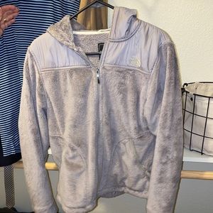 Grey Fuzzy Northface with hood